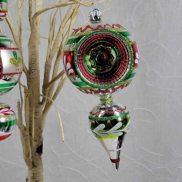 VTG Radko Shiny Brite 40s Finial Indent Reflector Glass Ornaments Hand Decorated - Picture 14 of 16